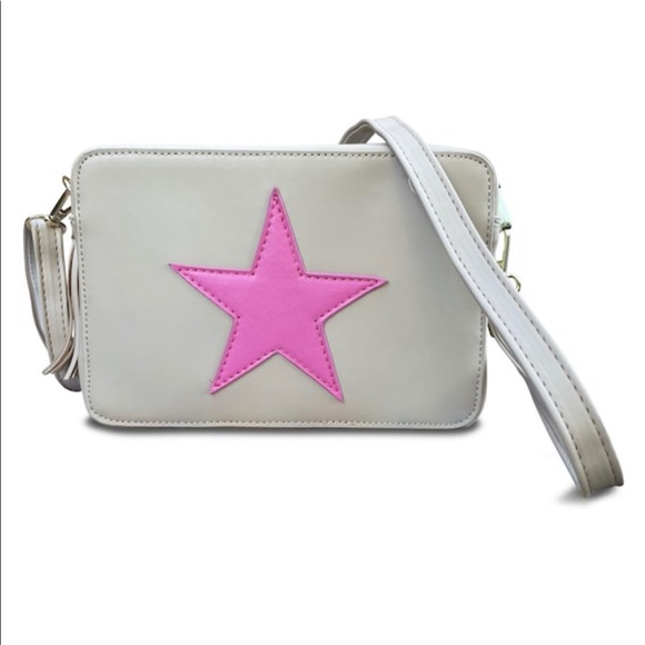 NEW PREPPY SILVER GLITTER PINK STAR CROSSBODY HANDBAG GOOSE TEEN GOLDEN - Picture 1 of 7